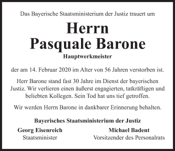 Traueranzeige von Pasquale Barone von Süddeutsche Zeitung