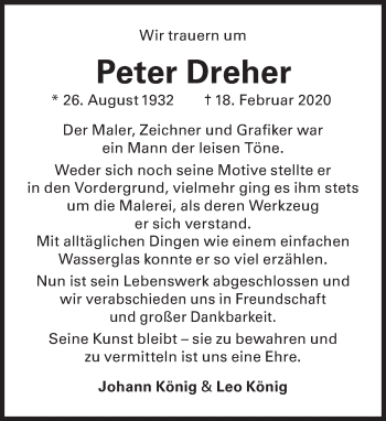 Traueranzeige von Peter Dreher von Süddeutsche Zeitung