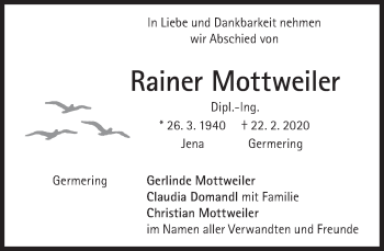 Traueranzeige von Rainer Mottweiler von Süddeutsche Zeitung