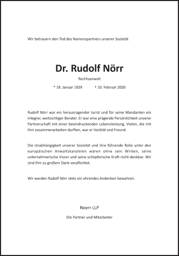 Traueranzeige von Rudolf Nörr von Süddeutsche Zeitung