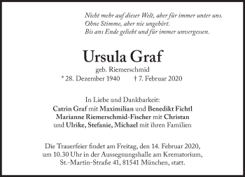 Traueranzeige von Ursula Graf von Süddeutsche Zeitung