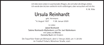 Traueranzeige von Ursula Reinhardt von Süddeutsche Zeitung