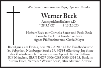 Traueranzeige von Werner Beck von Süddeutsche Zeitung