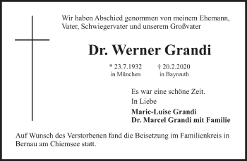 Traueranzeige von Werner Grandi von Süddeutsche Zeitung