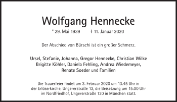 Traueranzeige von Wolfgang Hennecke von Süddeutsche Zeitung