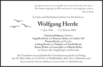 Traueranzeige von Wolfgang Herrle von Süddeutsche Zeitung