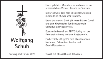 Traueranzeige von Wolfgang Schuh von Süddeutsche Zeitung