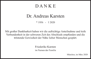 Traueranzeige von Andreas   Karsten von Süddeutsche Zeitung