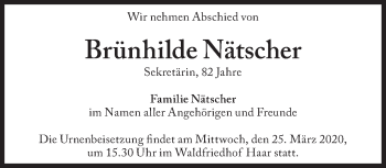 Traueranzeige von Brünhilde Nätscher von Süddeutsche Zeitung