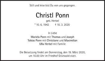 Traueranzeige von Christi Ponn von Süddeutsche Zeitung