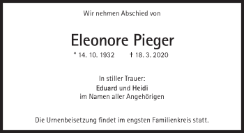 Traueranzeige von Eleonore Pieger von Süddeutsche Zeitung