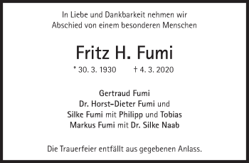 Traueranzeige von Fritz H. Fumi von Süddeutsche Zeitung