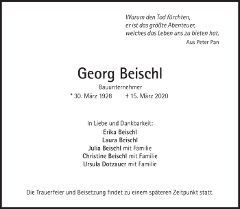 Traueranzeige von Georg Beischl von Süddeutsche Zeitung