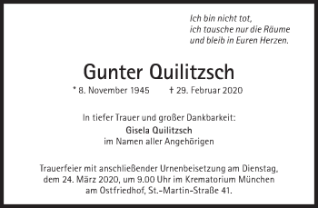 Traueranzeige von Gunter Quilitzsch von Süddeutsche Zeitung