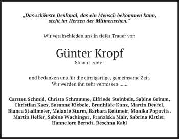 Traueranzeige von Günter Kropf von Süddeutsche Zeitung