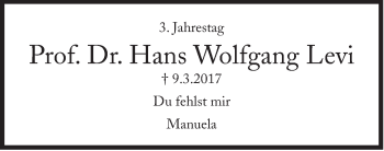 Traueranzeige von Hans Wolfgang Levi von Süddeutsche Zeitung