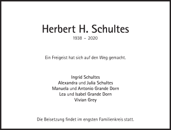 Traueranzeige von Herbert H. Schultes von Süddeutsche Zeitung