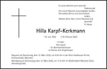 Traueranzeige von Hilla Karpf-Kerkmann von Süddeutsche Zeitung