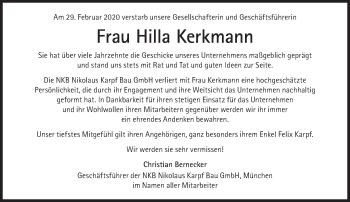Traueranzeige von Hilla Kerkmann von Süddeutsche Zeitung