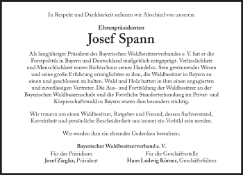 Traueranzeige von Josef Spann von Süddeutsche Zeitung