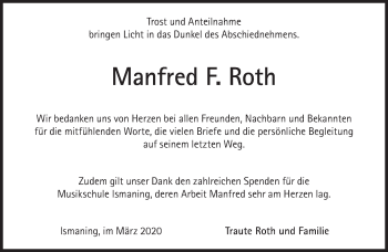 Traueranzeige von Manfred F. Roth von Süddeutsche Zeitung
