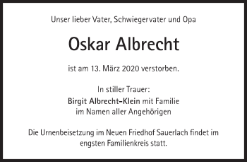 Traueranzeige von Oskar Albrecht von Süddeutsche Zeitung