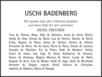 Traueranzeige von Uschi Badenberg von Süddeutsche Zeitung