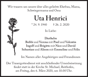 Traueranzeige von Uta Henrici von Süddeutsche Zeitung