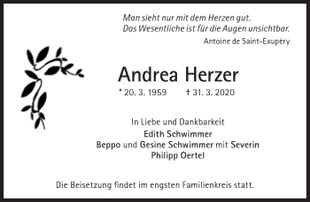 Traueranzeige von Andrea Herzer von Süddeutsche Zeitung