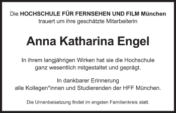 Traueranzeige von Anna Katharina Engel von Süddeutsche Zeitung