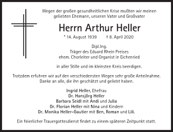Traueranzeige von Arthur Heller von Süddeutsche Zeitung