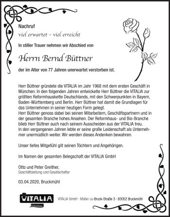 Traueranzeige von Bernd Büttner von Süddeutsche Zeitung