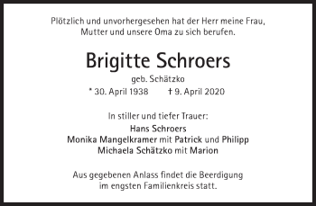 Traueranzeige von Brigitte Schroers von Süddeutsche Zeitung