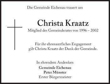 Traueranzeige von Christa Kraatz von Süddeutsche Zeitung