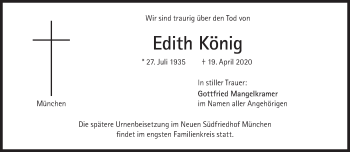 Traueranzeige von Edith König von Süddeutsche Zeitung