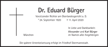 Traueranzeige von Eduard Bürger von Süddeutsche Zeitung