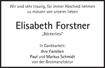 Traueranzeige von Elisabeth Forstner von Süddeutsche Zeitung