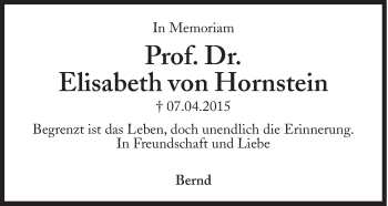 Traueranzeige von Elisabeth  von Hornstein von Süddeutsche Zeitung