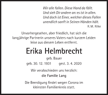 Traueranzeige von Erika Helmbrecht von Süddeutsche Zeitung