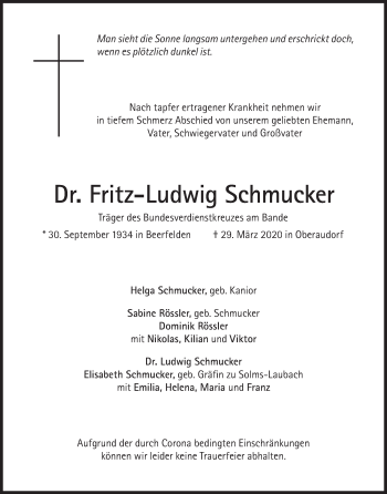 Traueranzeige von Fritz-Ludwig Schmucker von Süddeutsche Zeitung
