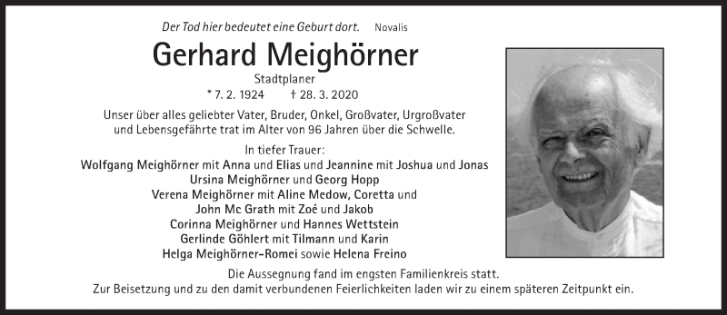  Traueranzeige für Gerhard Meighörner vom 04.04.2020 aus Süddeutsche Zeitung