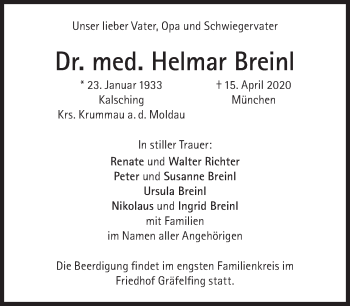 Traueranzeige von Helmar Breinl von Süddeutsche Zeitung