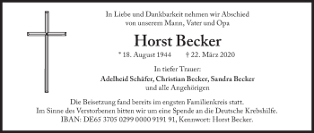 Traueranzeige von Horst Becker von Süddeutsche Zeitung