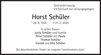 Traueranzeige von Horst Schüler von Süddeutsche Zeitung