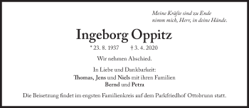 Traueranzeige von Ingeborg Oppitz von Süddeutsche Zeitung