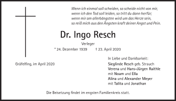 Traueranzeige von Ingo Resch von Süddeutsche Zeitung