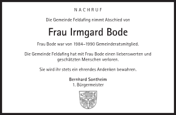 Traueranzeige von Irmgard Bode von Süddeutsche Zeitung
