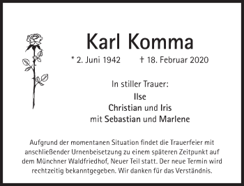 Traueranzeige von Karl Komma von Süddeutsche Zeitung