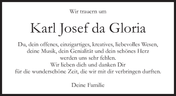 Traueranzeige von Karl Josef da Gloria von Süddeutsche Zeitung
