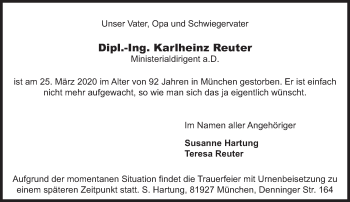 Traueranzeige von Karlheinz Reuter von Süddeutsche Zeitung